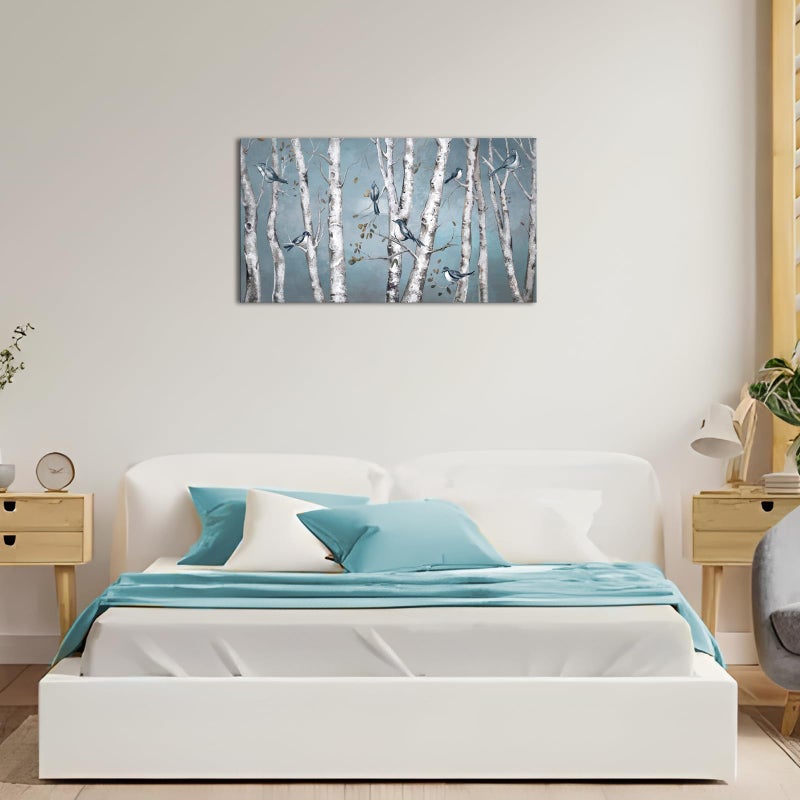 iHAPPYWALL Large Landscape Forest Canvas Wall Art Blue Bird on White Birch Tree Picture Print for Living Room Bedroom Office Decor Ready to Hang 20x36inch - Image 3